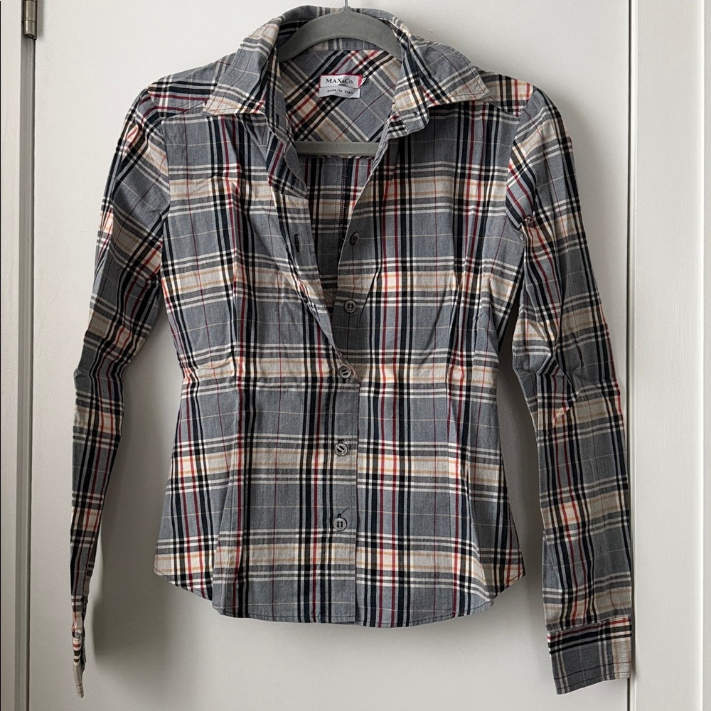 MAX & Co Cotton Gray Black Checks & Plaids Button Shirt Women's Size:40 Italy